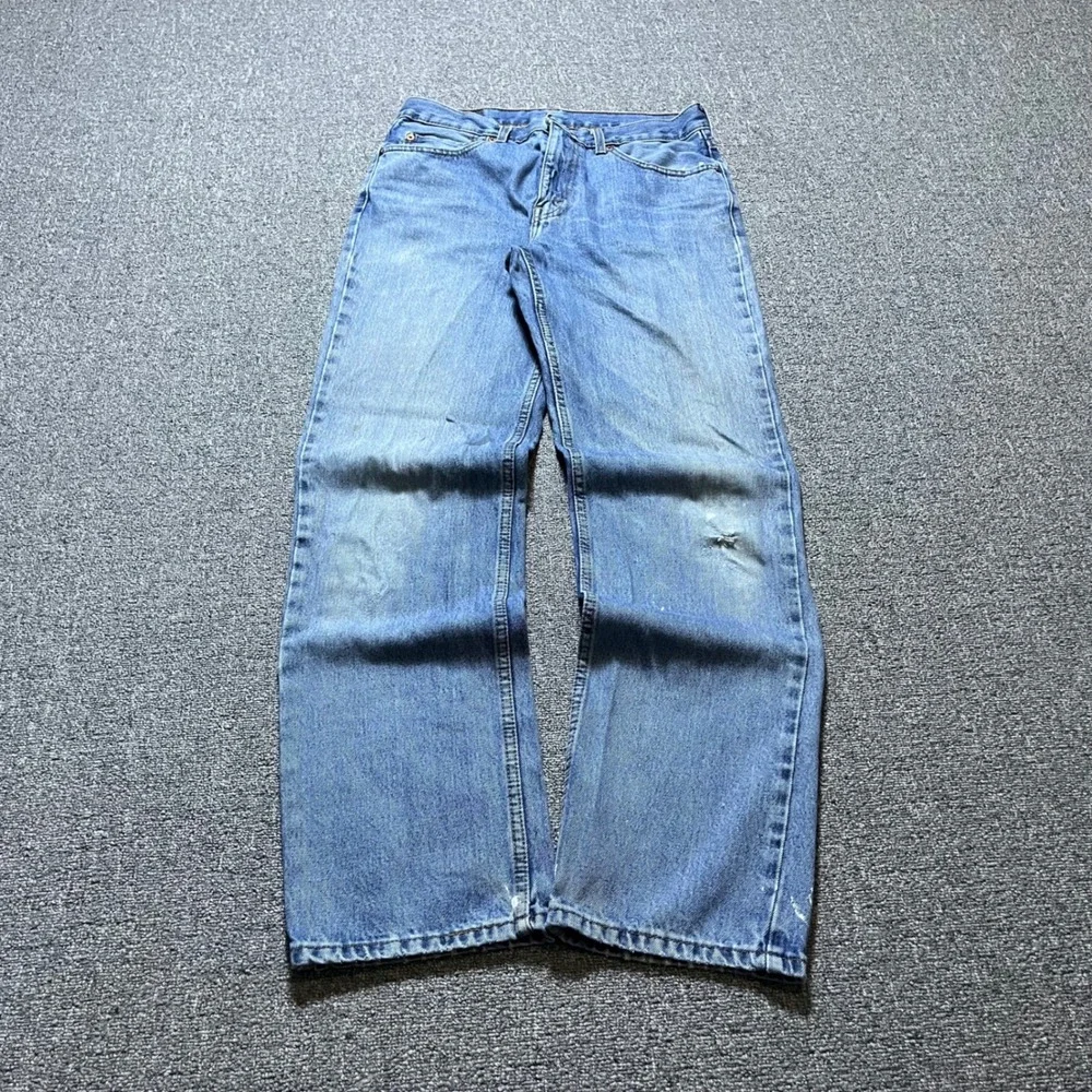 Levis 516 Straight Leg Jeans 33x34 Blue Distressed Paint Splatter Grunge